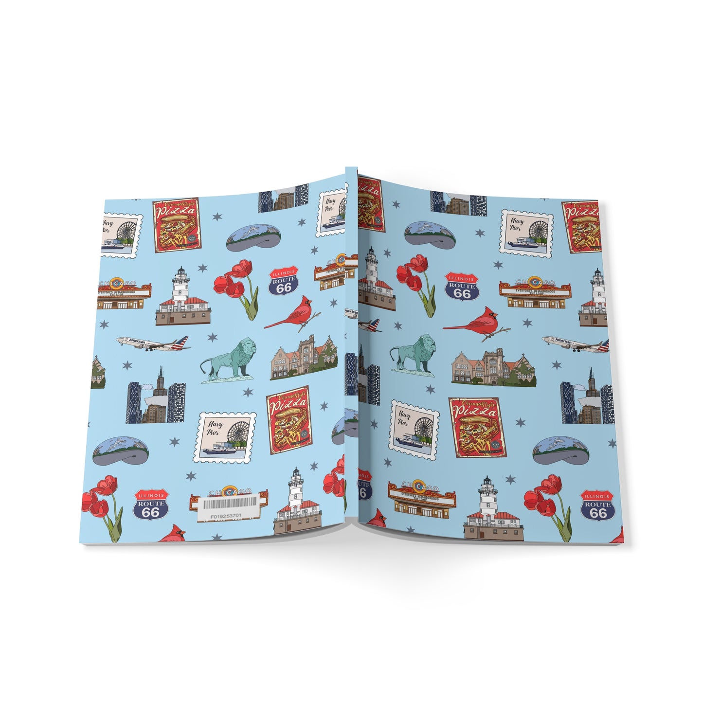 Paperback notebook with Chicago, Illinois IL landmarks in sky 150 lined pages