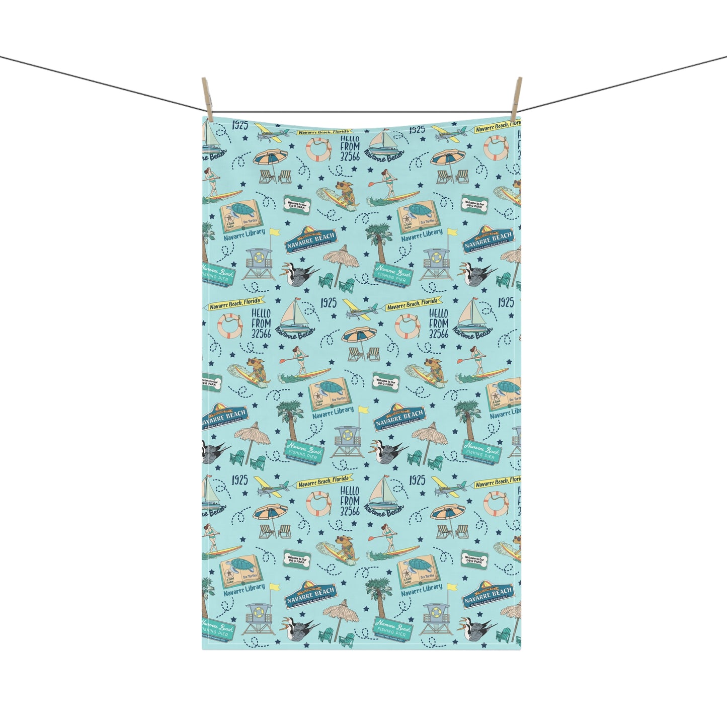 Kitchen Towel with Navarre Beach, FL in sky blue