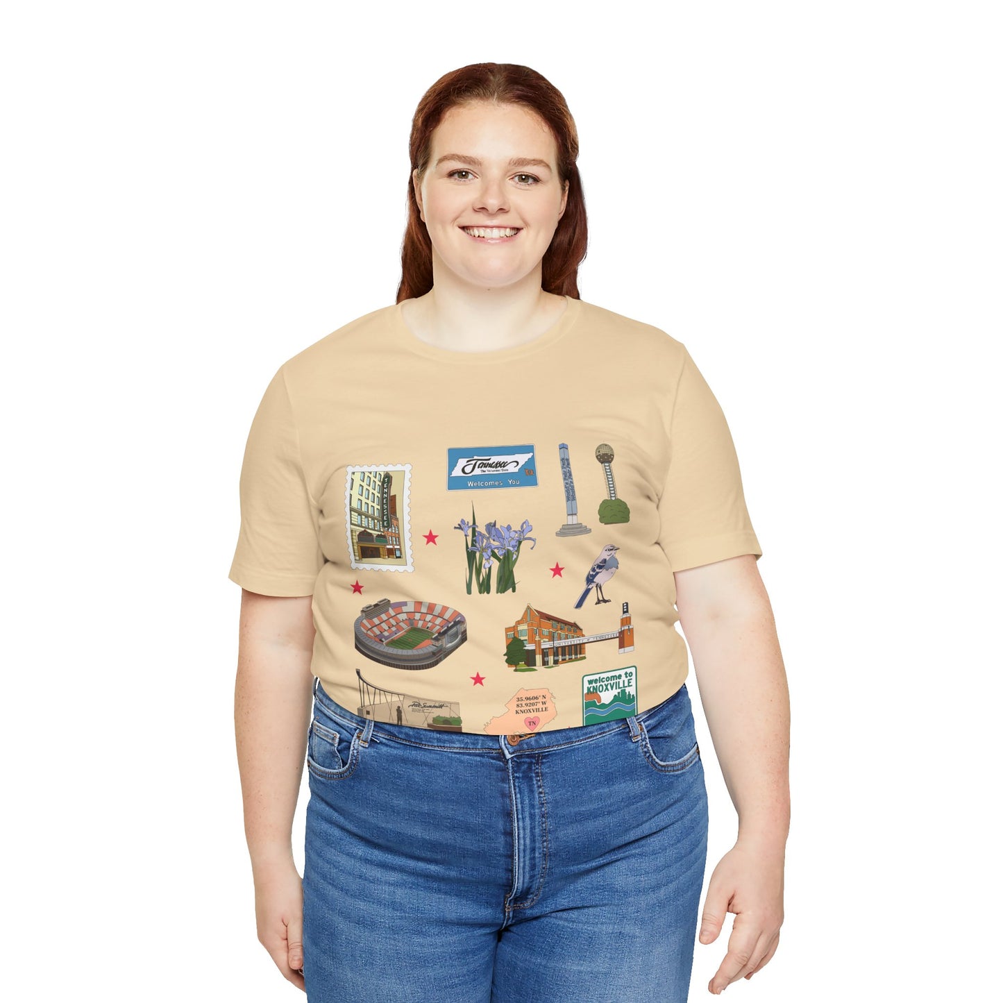 Unisex Jersey Short Sleeve Tee with Knoxville, Tennessee TN landmarks print