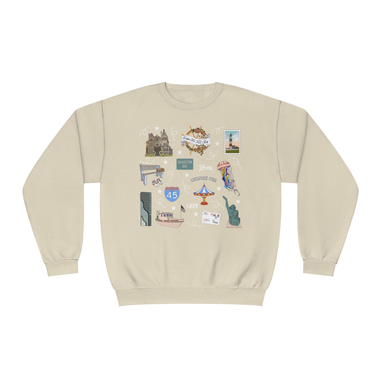 Unisex NuBlend® Crewneck Sweatshirt with Galveston, TX in assorted colors