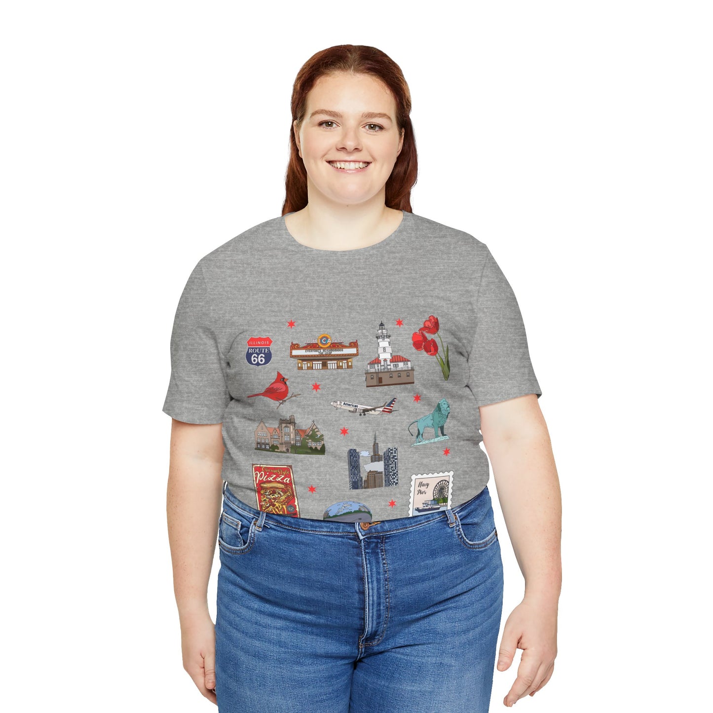 Unisex Jersey Short Sleeve Tee with Chicago, Illinois IL landmarks print