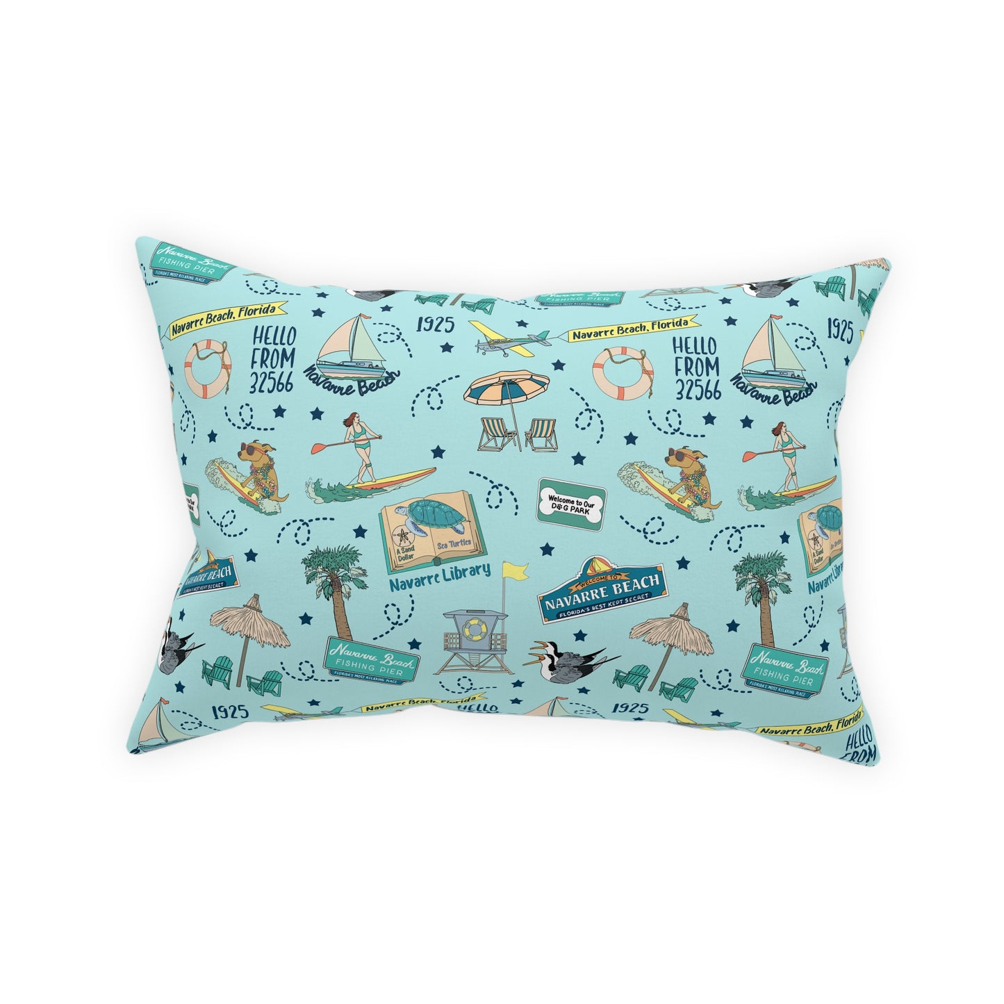 Broadcloth Pillow with Navarre Beach, FL in sky blue