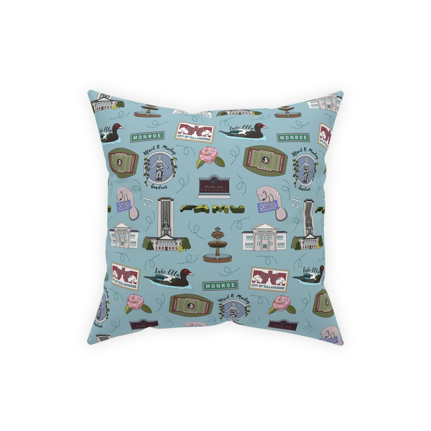 Broadcloth Pillow with Tallahassee, FL in blue