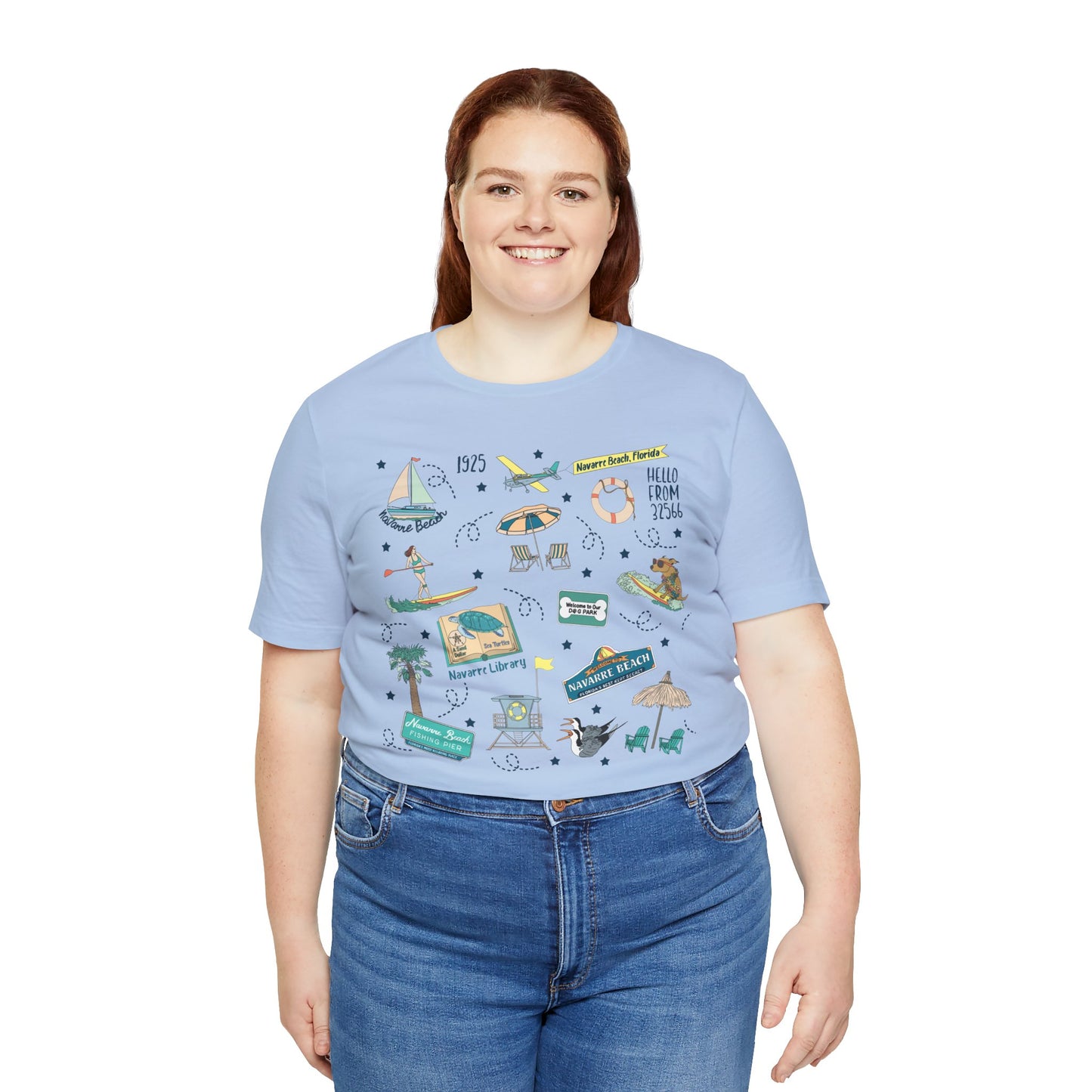 Unisex Jersey Short Sleeve Tee with Navarre Beach, FL landmarks print