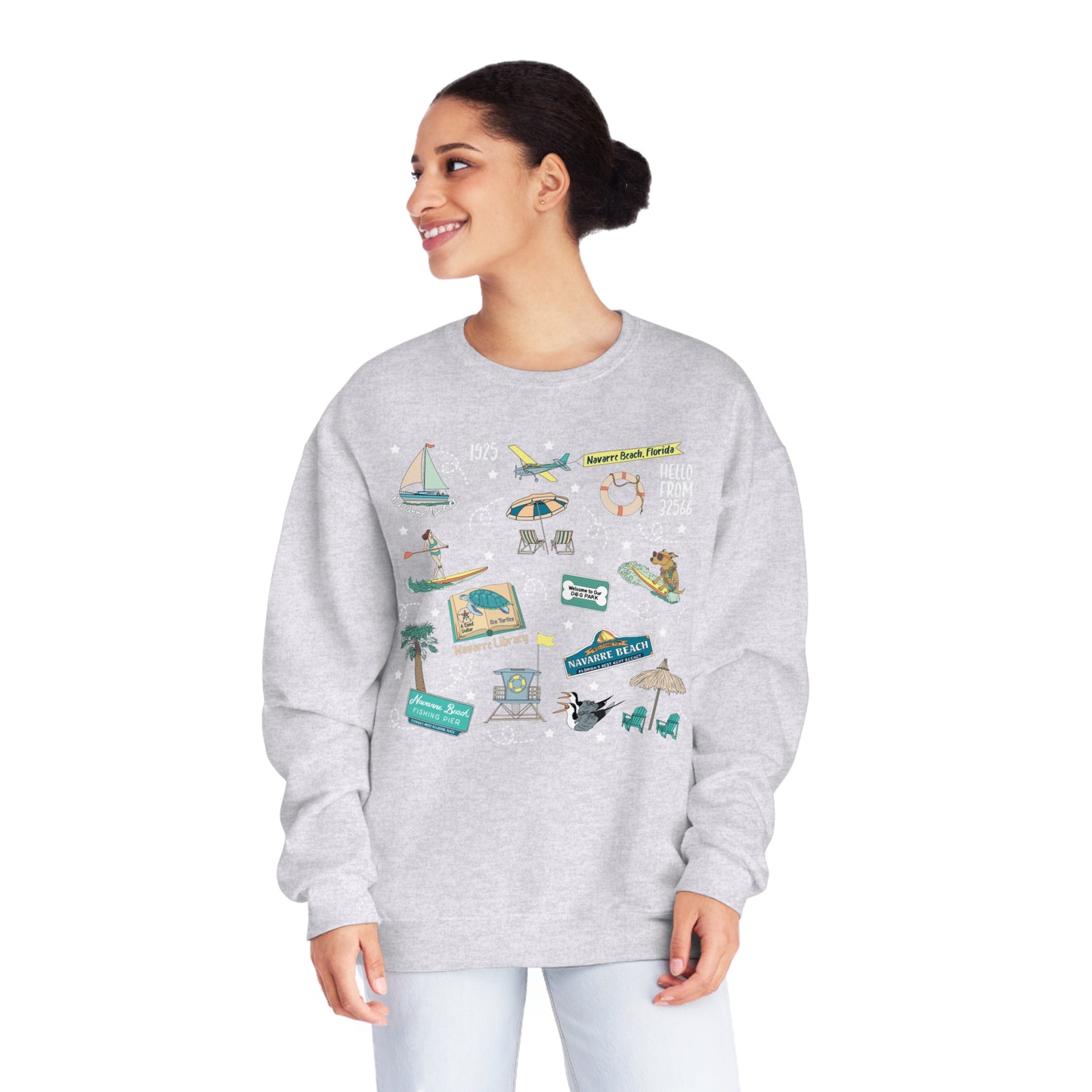 Unisex NuBlend® Crewneck Sweatshirt with Navarre Beach, FL in assorted colors