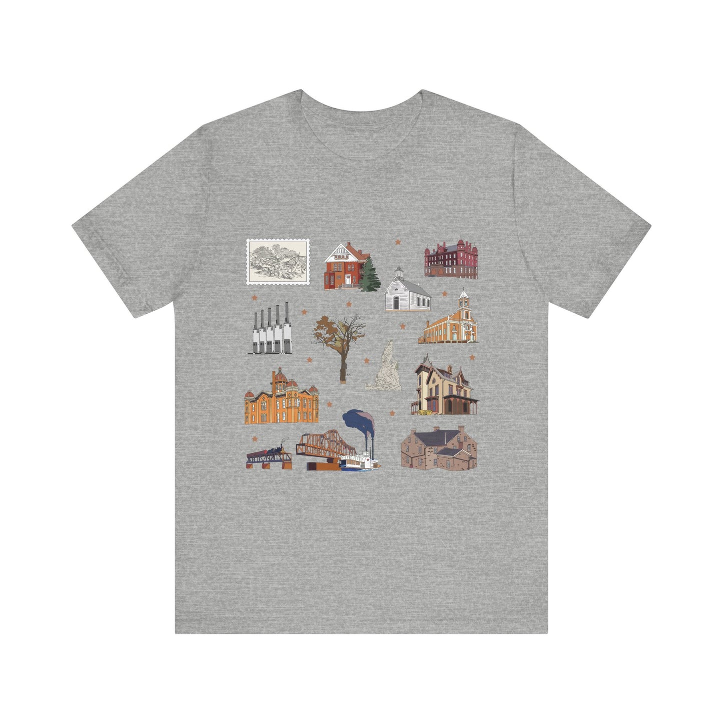 Unisex Jersey Short Sleeve Tee with South St. Paul, Mendota, Hastings, Hampton, Inver Grove Heights near the Minneapolis Minnesota MN landmarks print