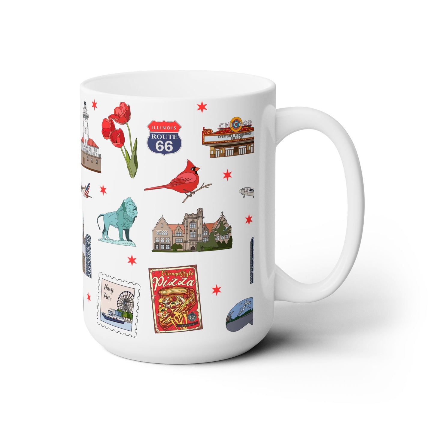Ceramic Mug 15oz with Chicago, Illinois IL in white
