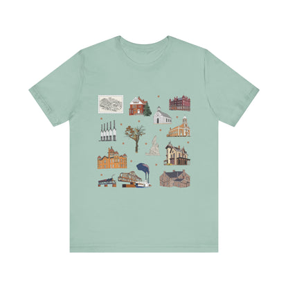 Unisex Jersey Short Sleeve Tee with South St. Paul, Mendota, Hastings, Hampton, Inver Grove Heights near the Minneapolis Minnesota MN landmarks print