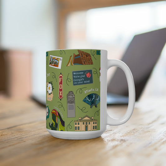 Ceramic Mug 15oz with Atlanta, GA in green