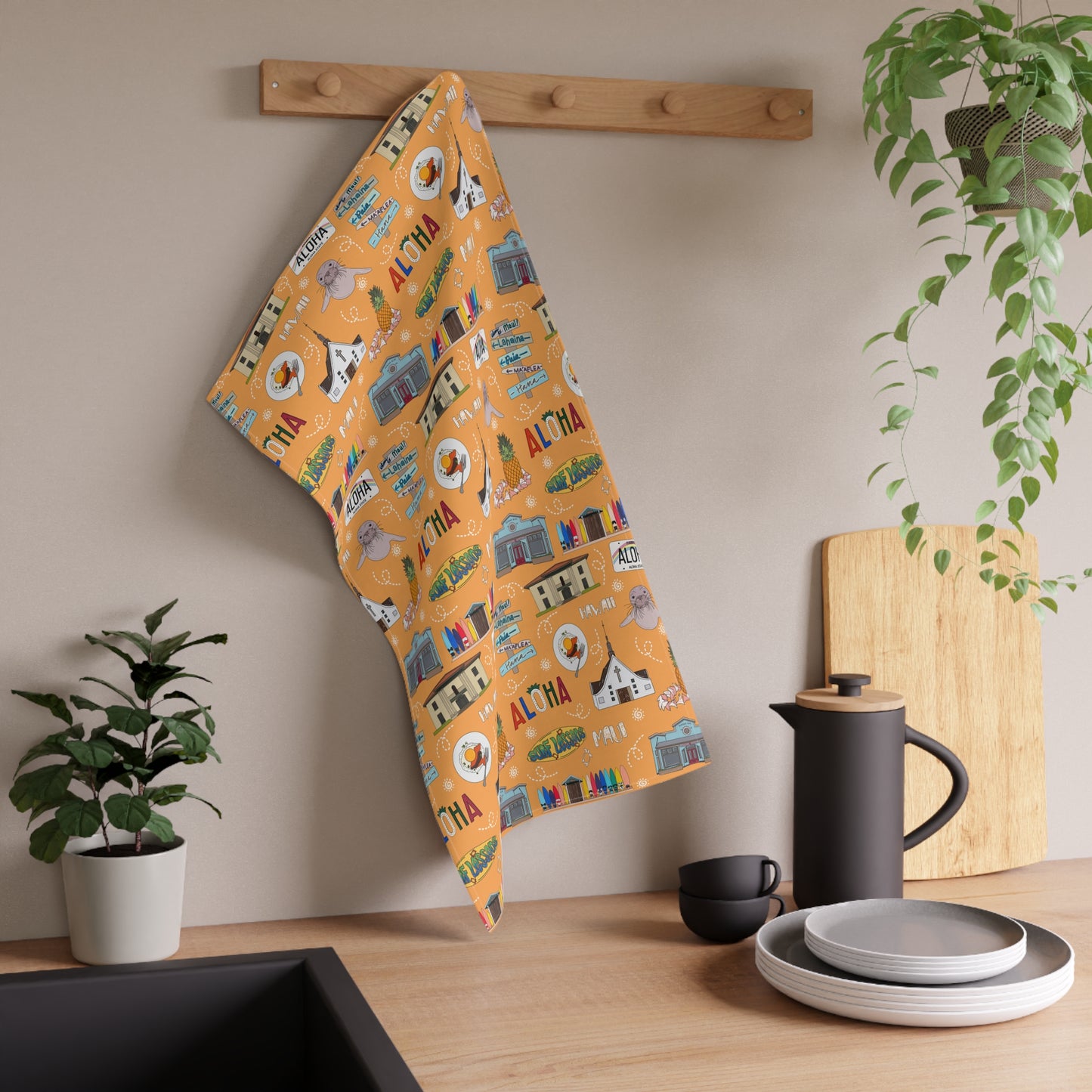 Kitchen Towel with Maui, HI in orange