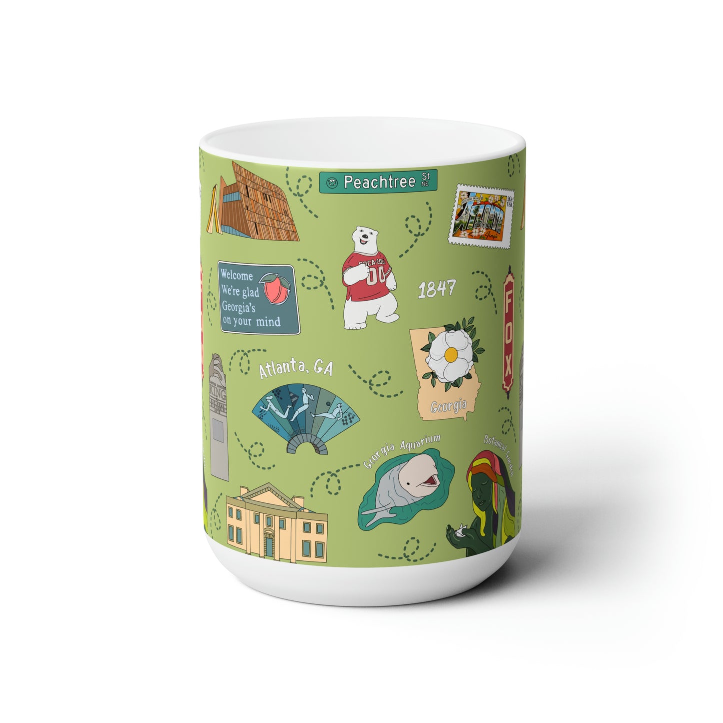 Ceramic Mug 15oz with Atlanta, GA in green