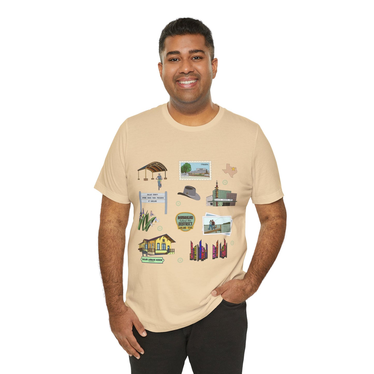 Unisex Jersey Short Sleeve Tee with Garland, Texas TX landmarks print