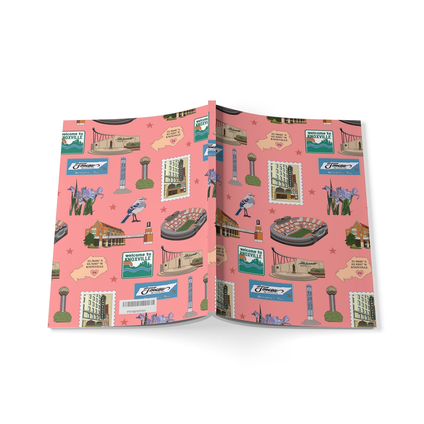 Paperback notebook with Knoxville, Tennessee TN landmarks in strawberry 150 lined pages