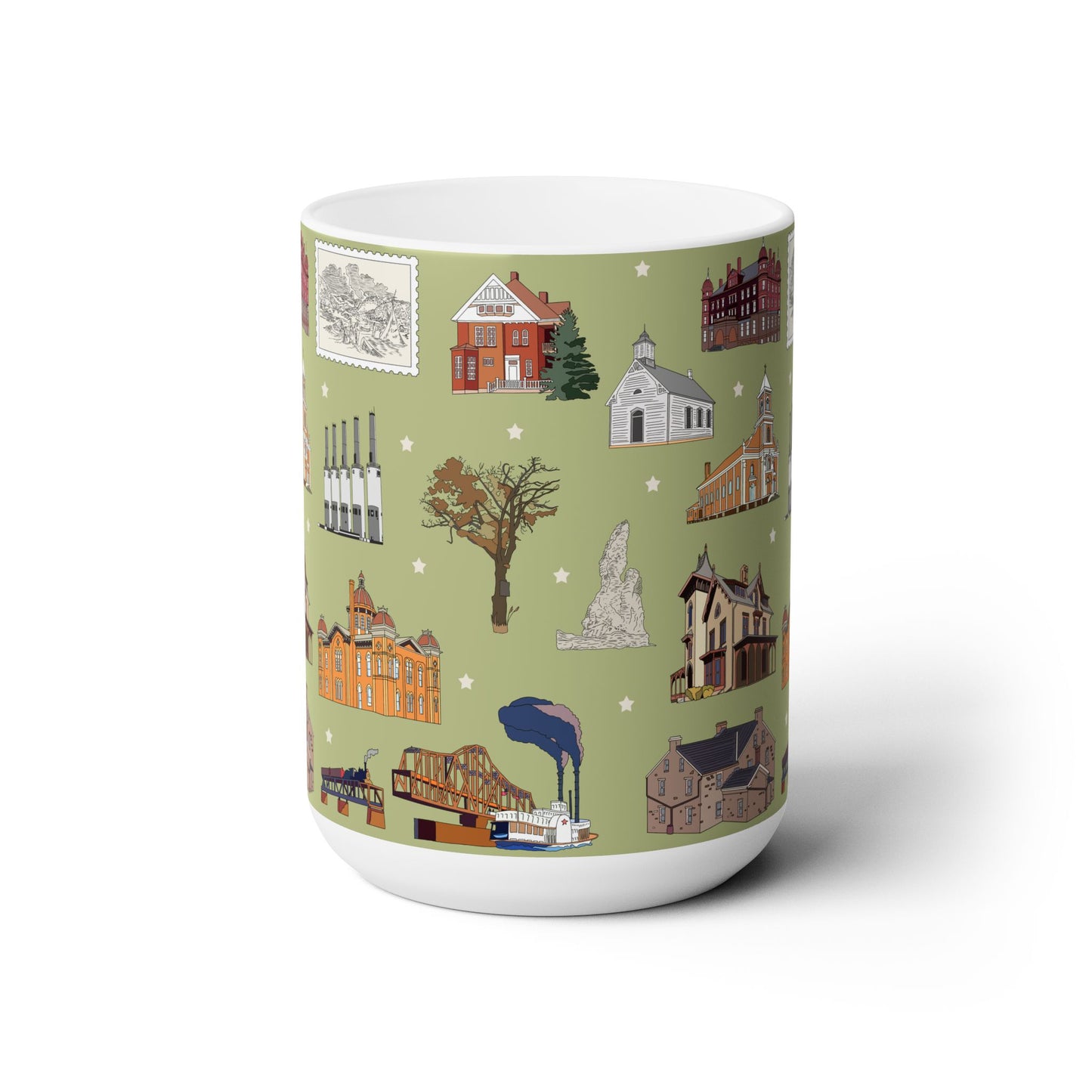 Ceramic Mug 15oz with South St. Paul, Mendota, Hastings, Hampton, Inver Grove Heights near the Minneapolis Minnesota MN in olive