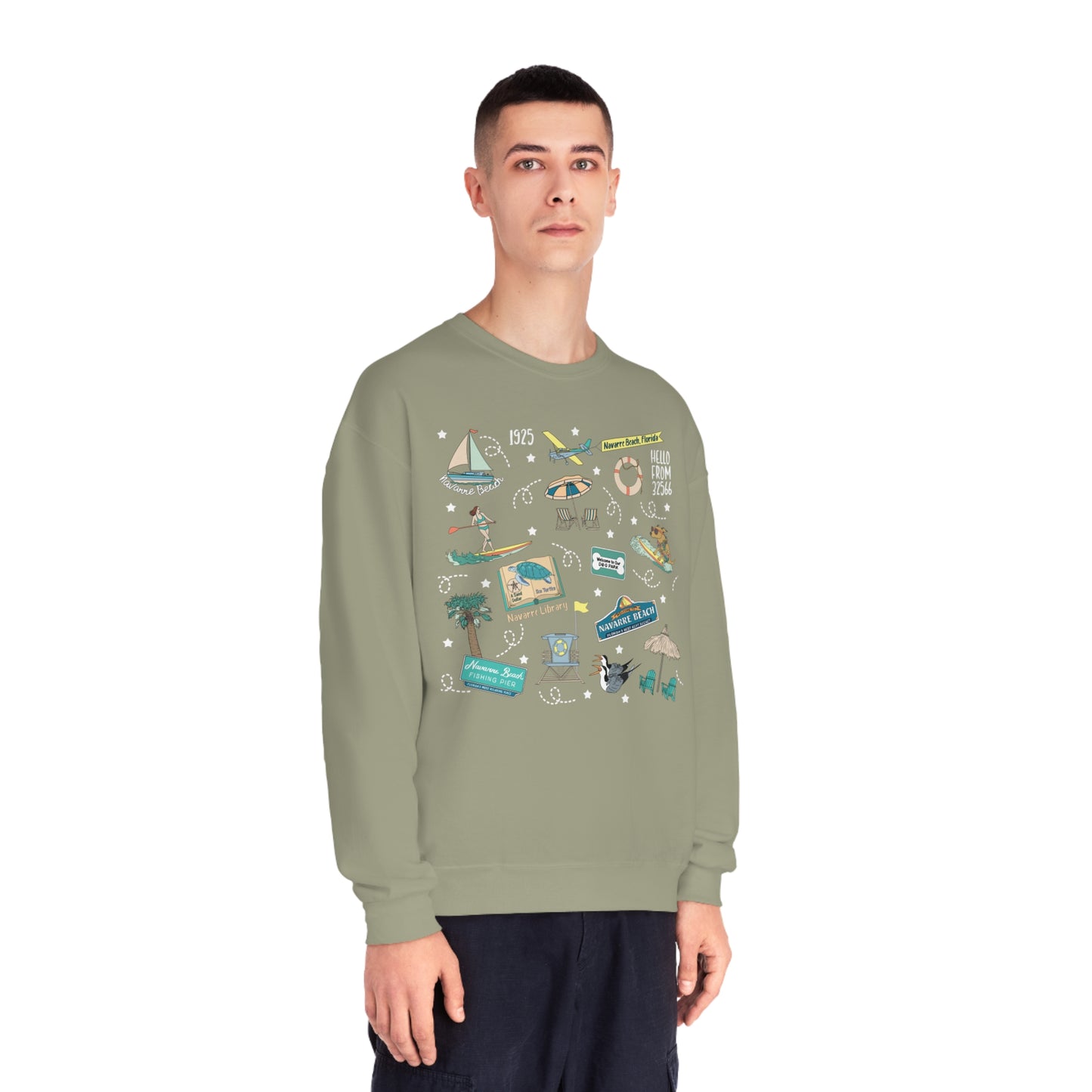 Unisex NuBlend® Crewneck Sweatshirt with Navarre Beach, FL in assorted colors