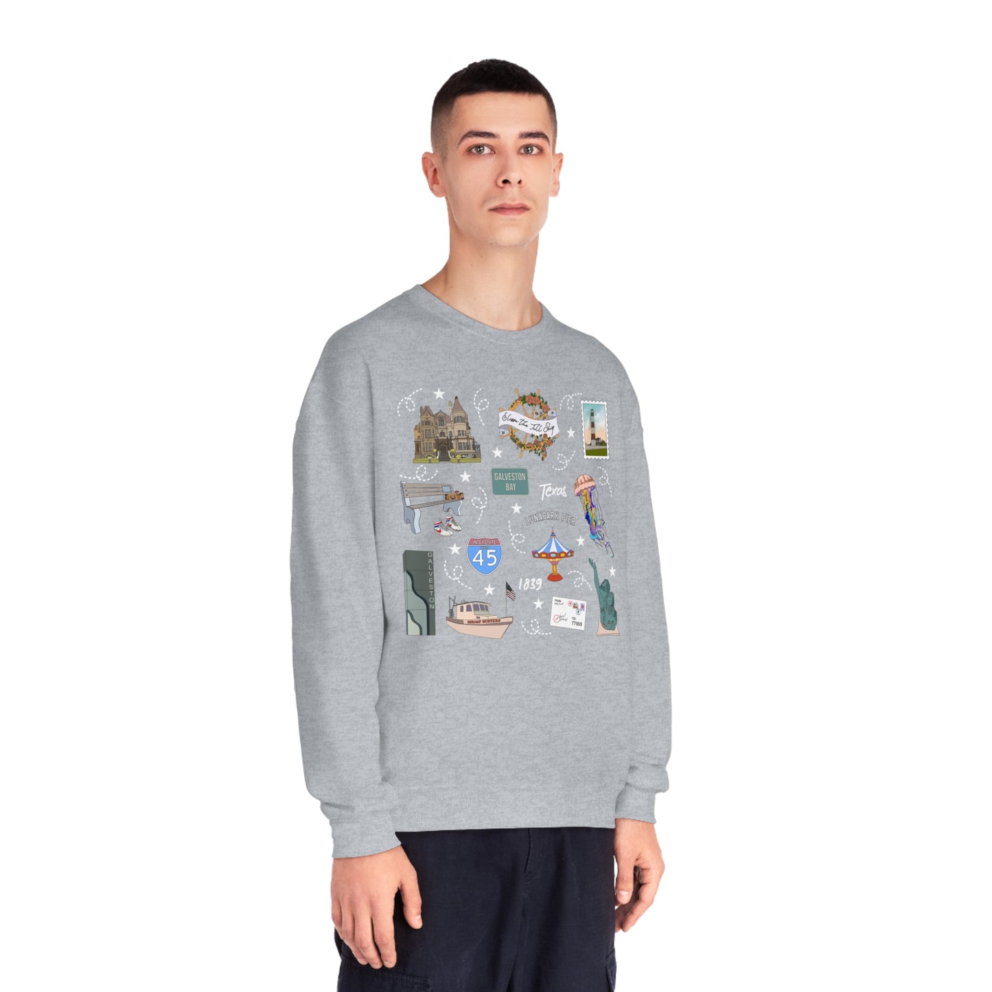 Unisex NuBlend® Crewneck Sweatshirt with Galveston, TX in assorted colors