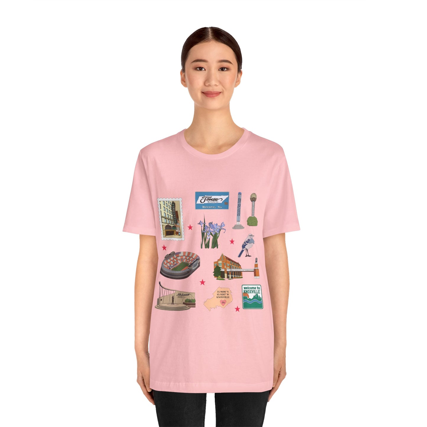 Unisex Jersey Short Sleeve Tee with Knoxville, Tennessee TN landmarks print