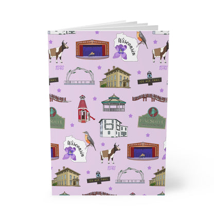 Paperback notebook with Janesville, Wisconsin WI landmarks in lilac 150 lined pages