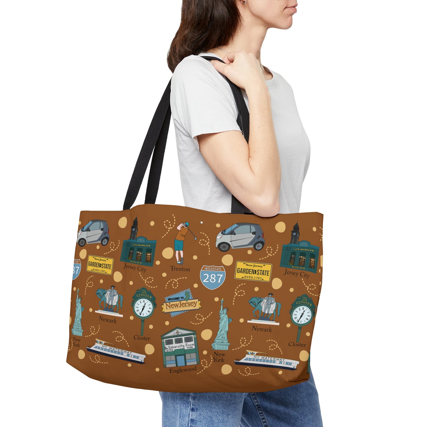 Tote Bag with New Jersey in brown