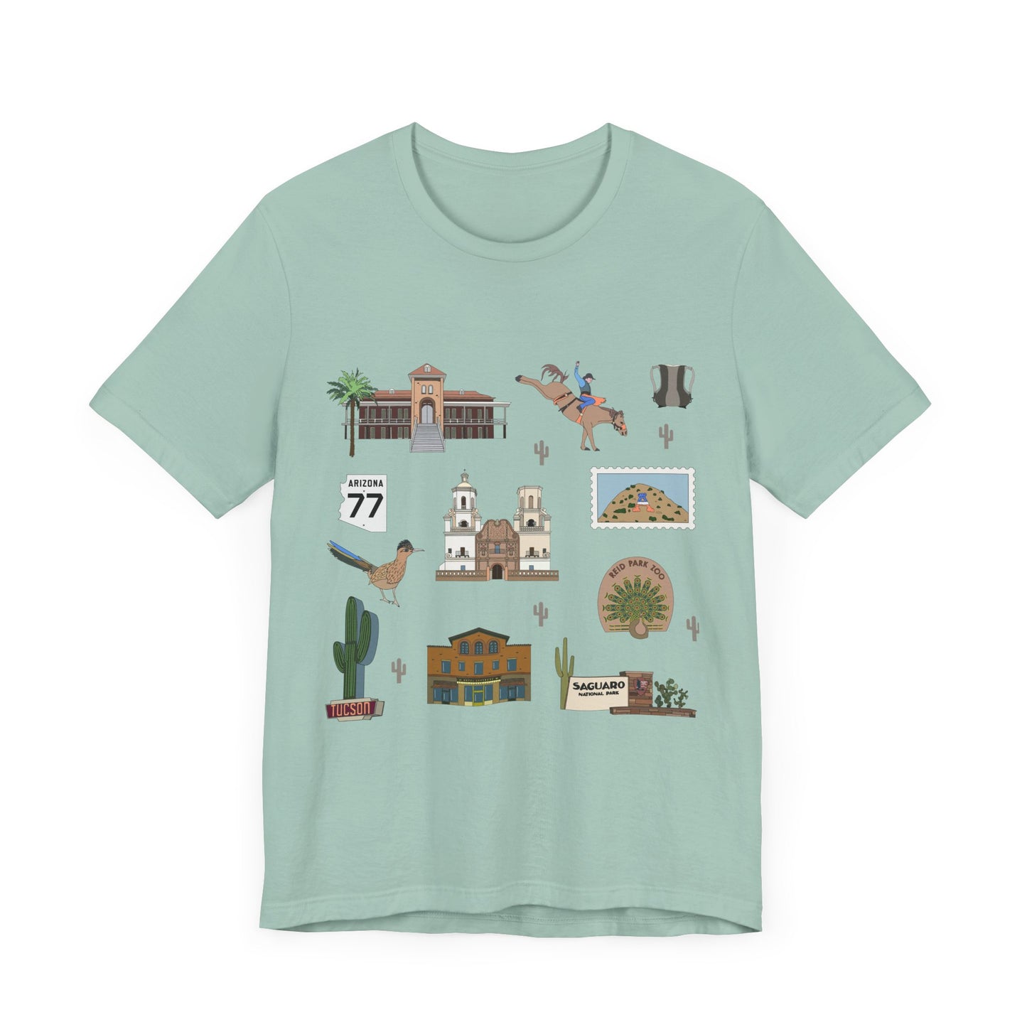 Unisex Jersey Short Sleeve Tee with Tucson, Arizona AZ landmarks print