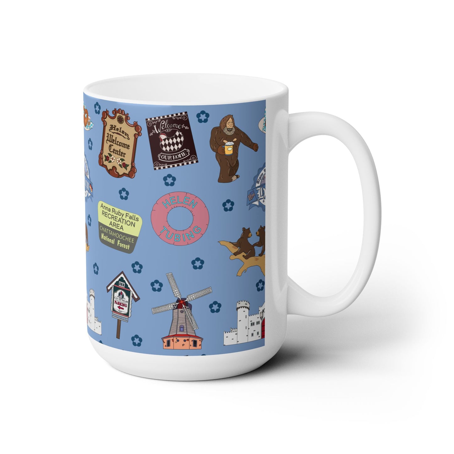 Ceramic Mug 15oz with Helen, GA in blue