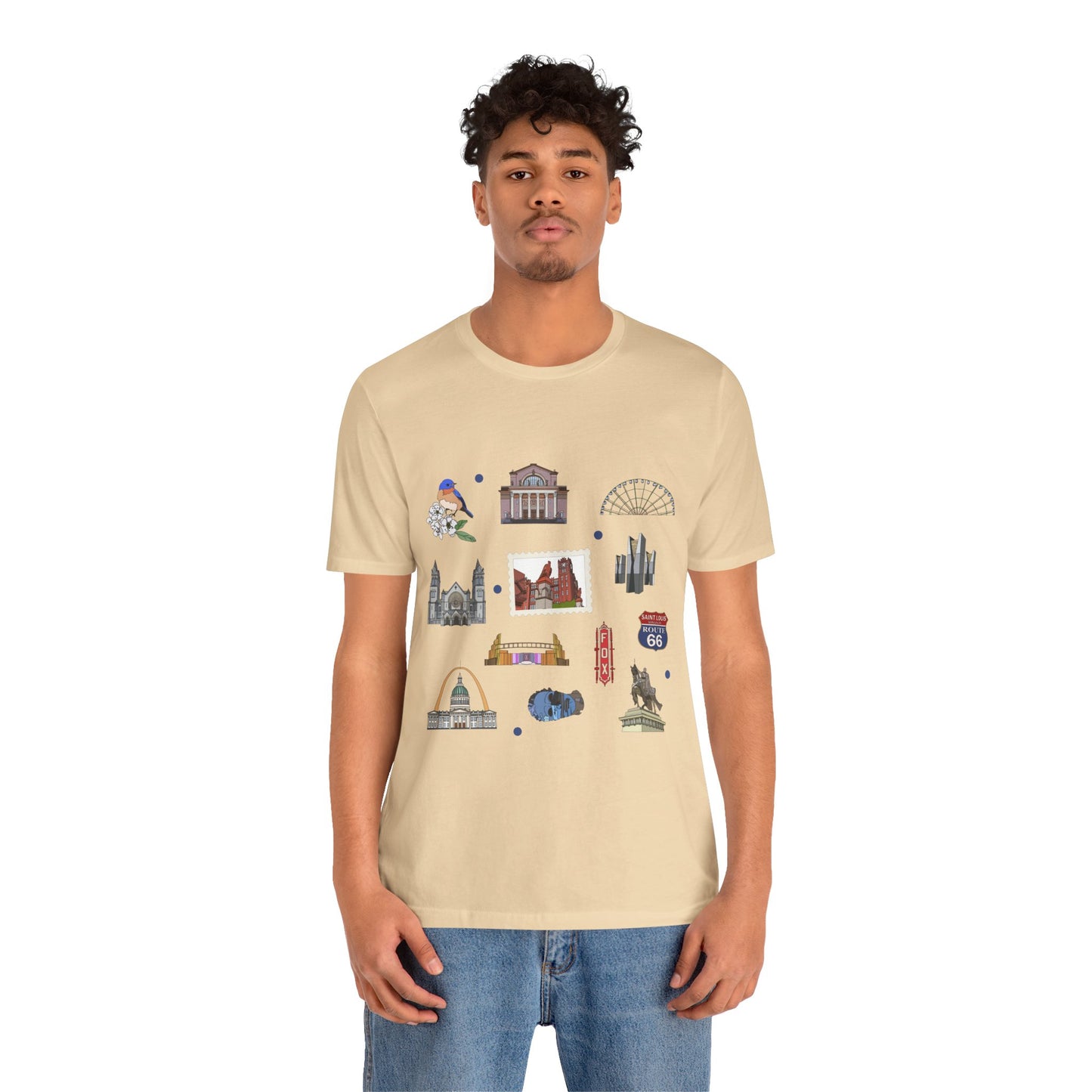 Unisex Jersey Short Sleeve Tee with St. Louis, Missouri MO landmarks print