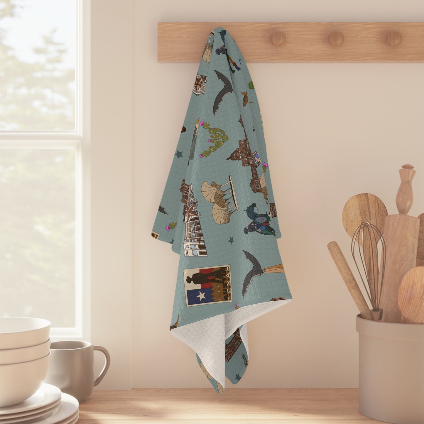 Kitchen Towel with Austin, Texas TX in mist veil