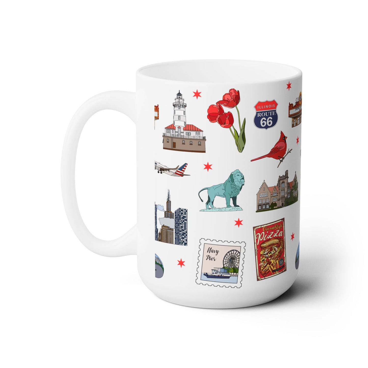 Ceramic Mug 15oz with Chicago, Illinois IL in white