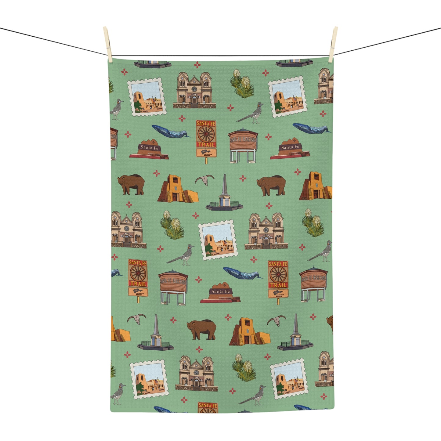 Kitchen Towel with Santa Fe, New Mexico NM in green tea