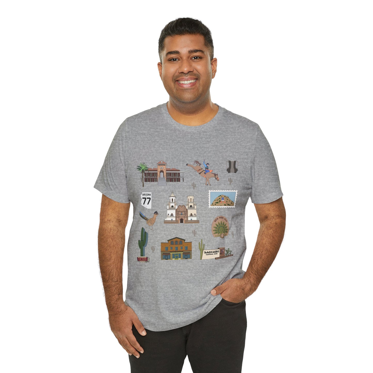 Unisex Jersey Short Sleeve Tee with Tucson, Arizona AZ landmarks print