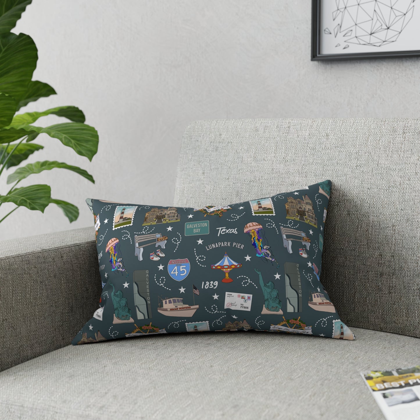 Broadcloth Pillow with Galveston, TX in deep ocean