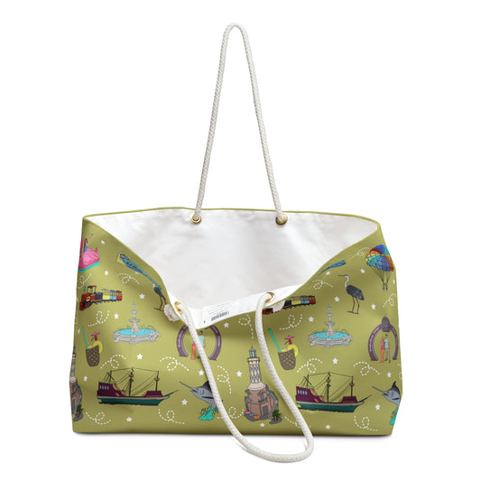 Weekender Tote Bag with Destin, FL in lime