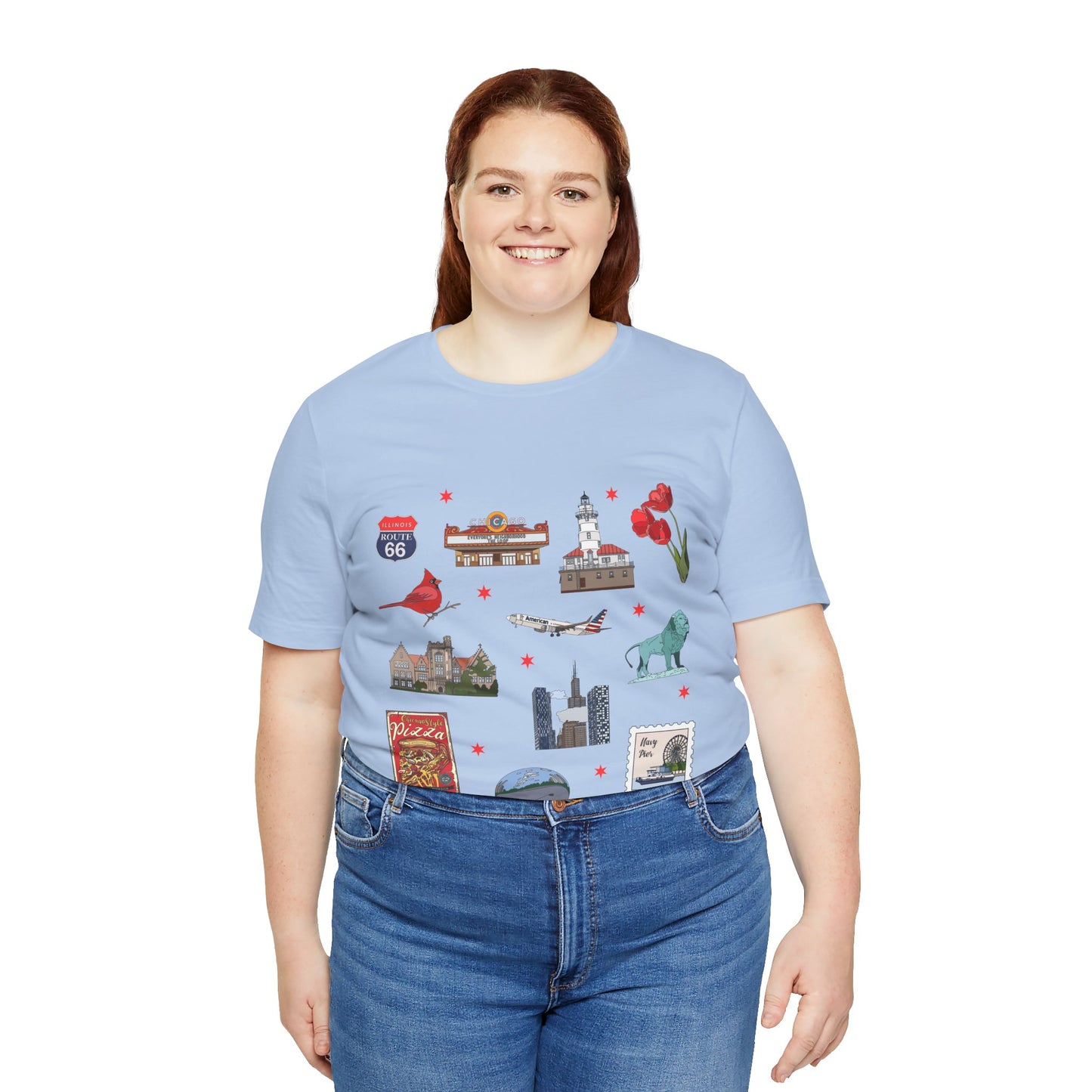 Unisex Jersey Short Sleeve Tee with Chicago, Illinois IL landmarks print