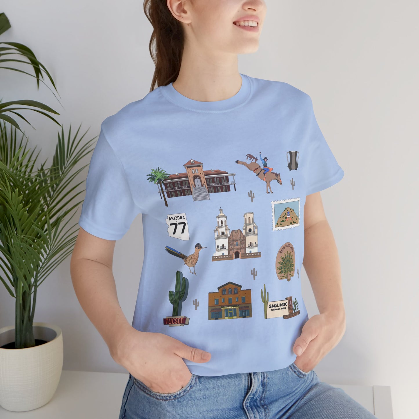 Unisex Jersey Short Sleeve Tee with Tucson, Arizona AZ landmarks print