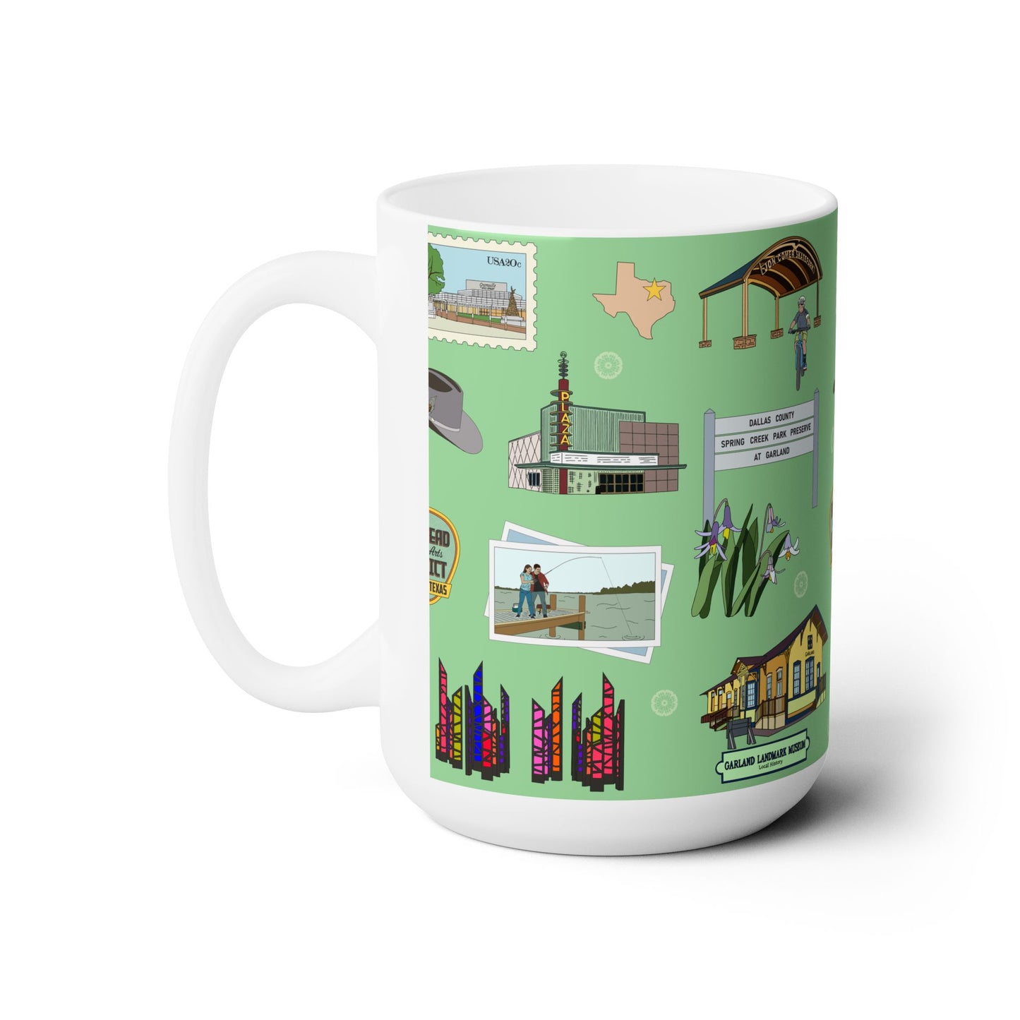 Ceramic Mug 15oz with Garland, Texas TX in lime