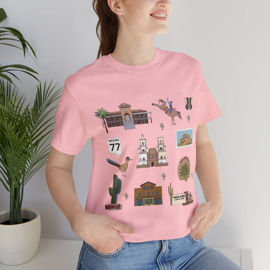 Unisex Jersey Short Sleeve Tee with Tucson, Arizona AZ landmarks print