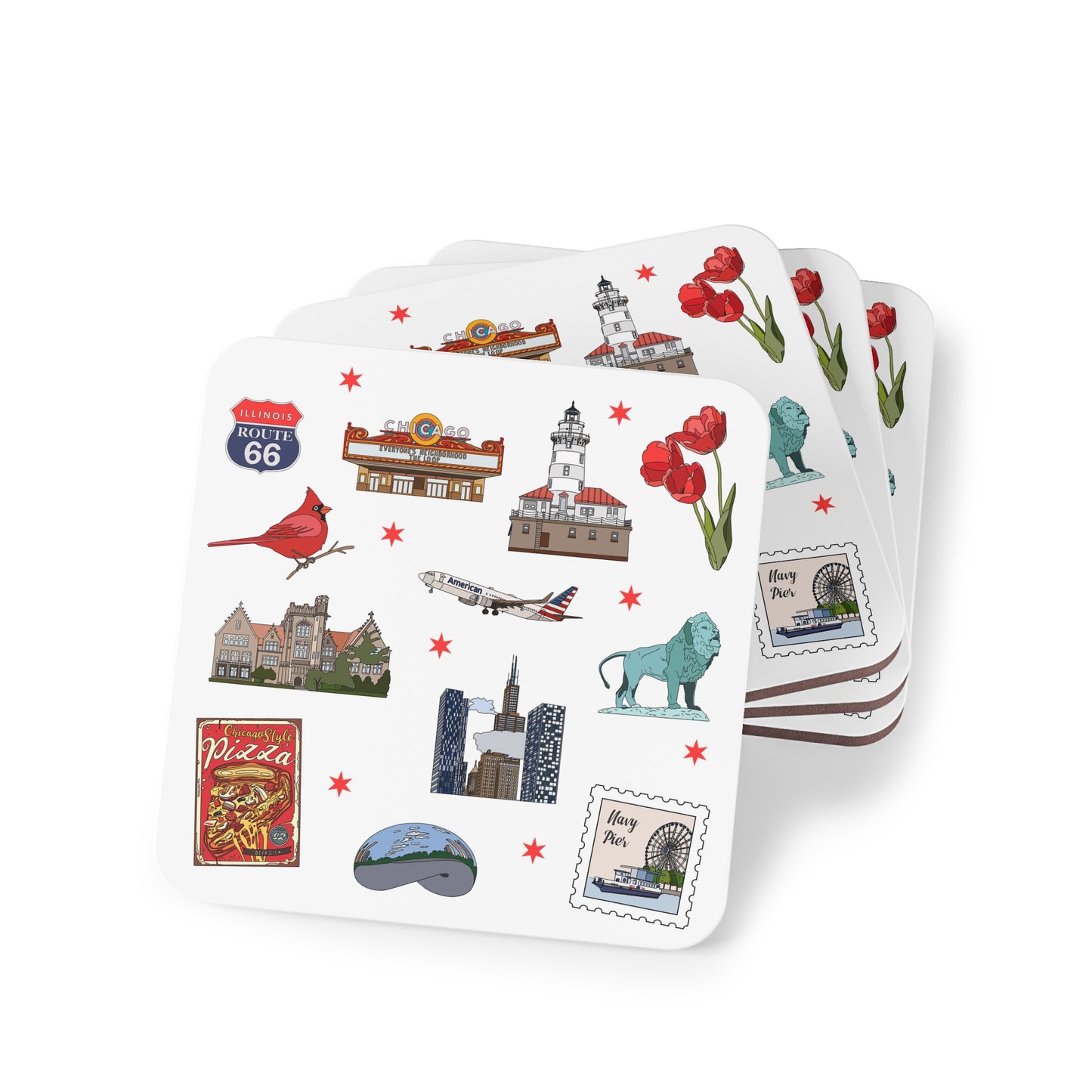 Set of 4 Ceramic Mug Coasters with Chicago, Illinois IL