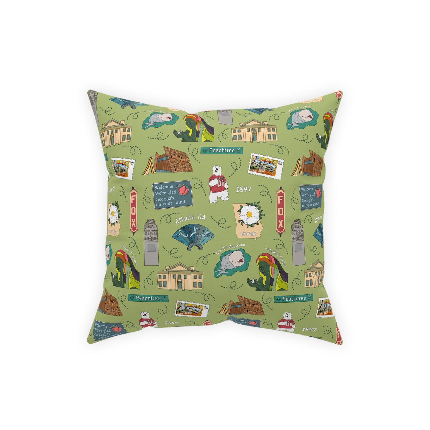 Broadcloth Pillow with Atlanta, GA in green