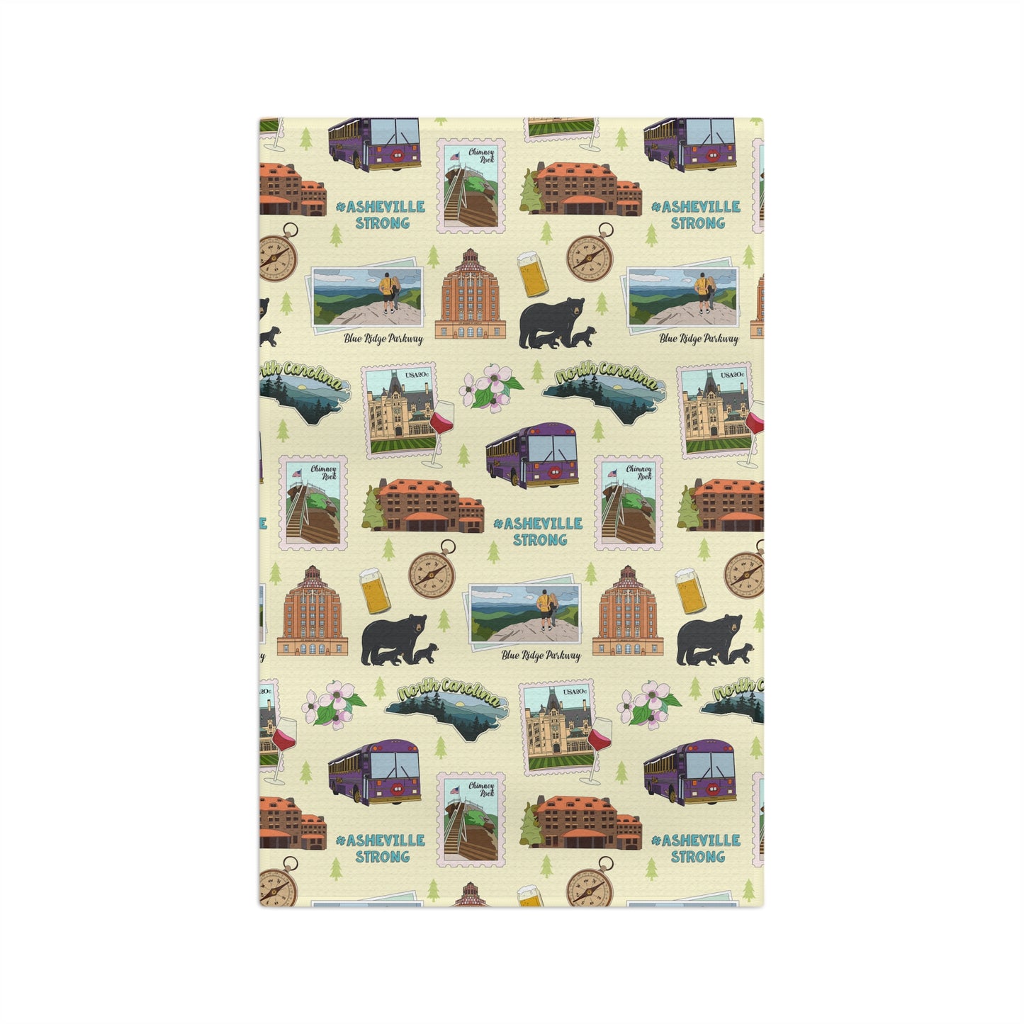 Kitchen Towel with Asheville, North Carolina NC in light yellow
