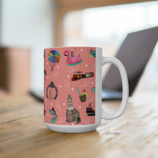 Ceramic Mug 15oz with Destin, FL in pink