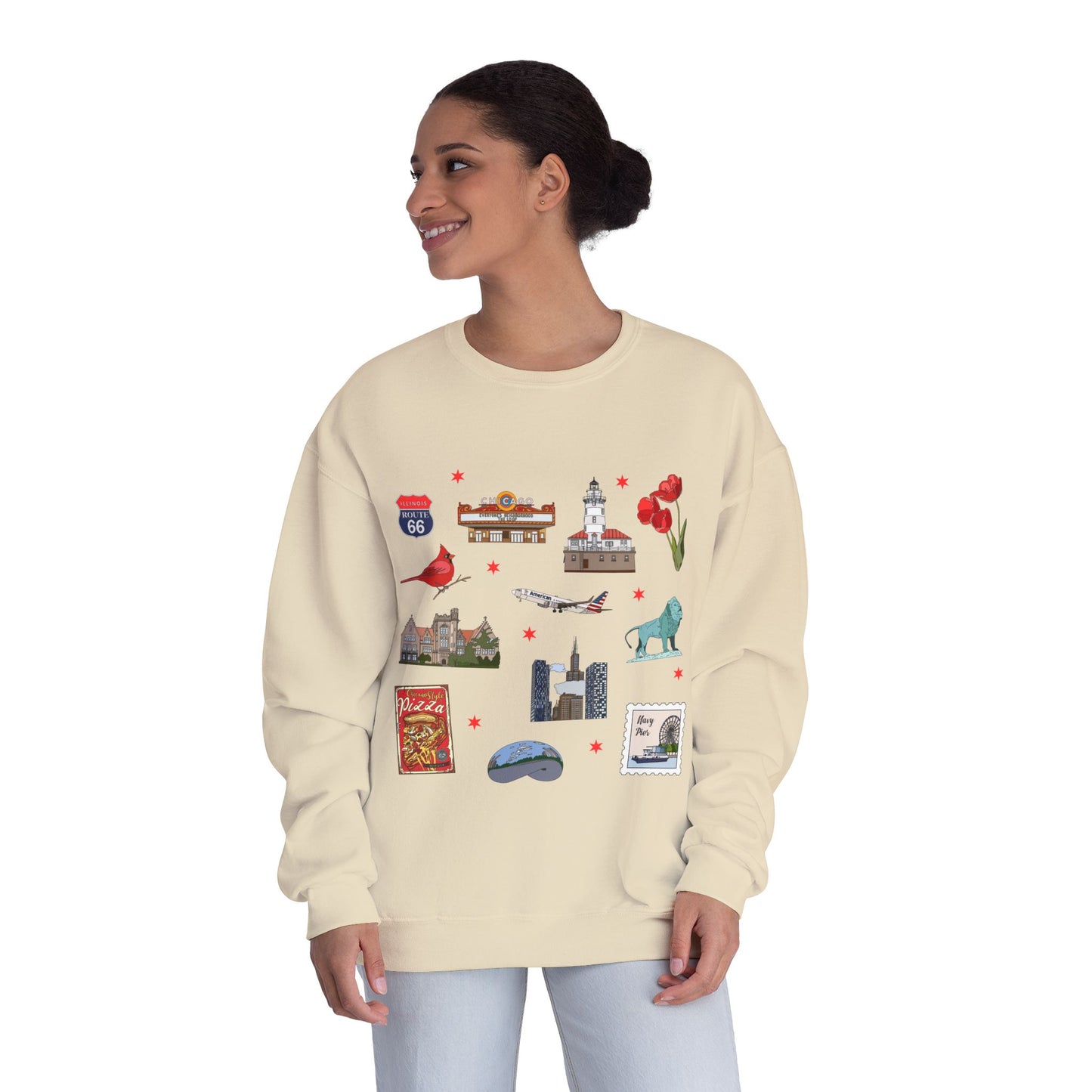 Unisex NuBlend® Crewneck Sweatshirt with Chicago, Illinois IL in assorted colors