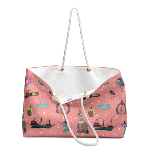 Weekender Tote Bag with Destin, FL in pink