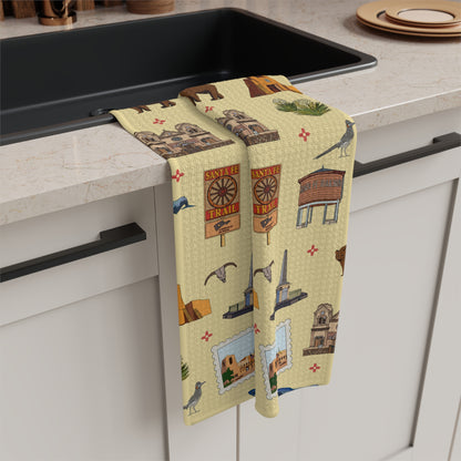 Kitchen Towel with Santa Fe, New Mexico NM in crayola's lemon yellow