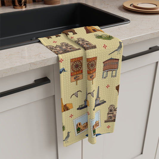 Kitchen Towel with Santa Fe, New Mexico NM in crayola's lemon yellow