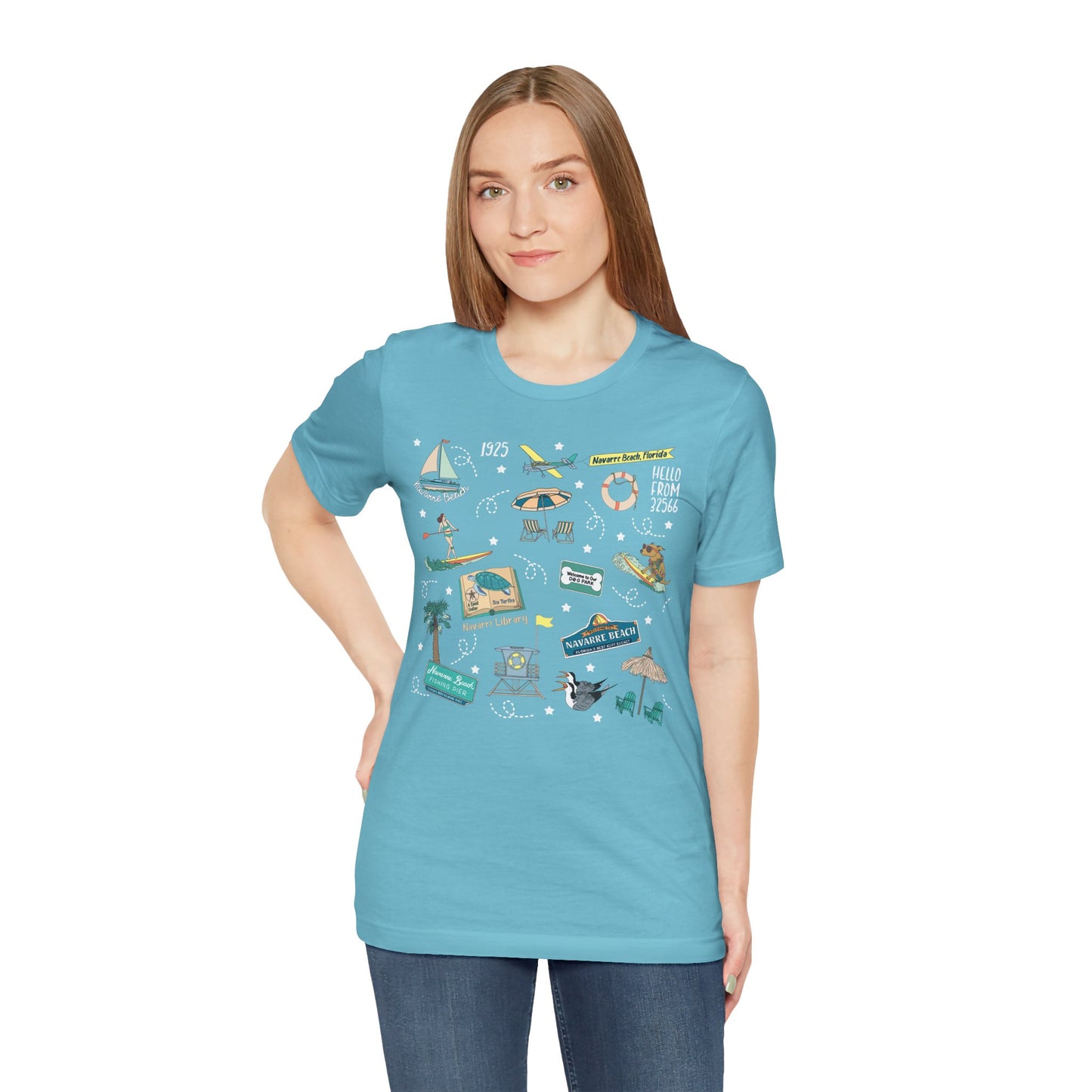 Unisex Jersey Short Sleeve Tee with Navarre Beach, FL landmarks print