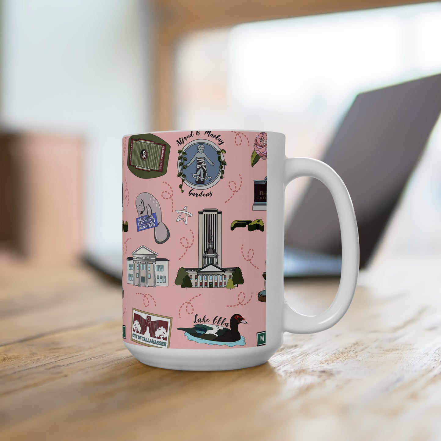 Ceramic Mug 15oz with Tallahassee, FL in pink