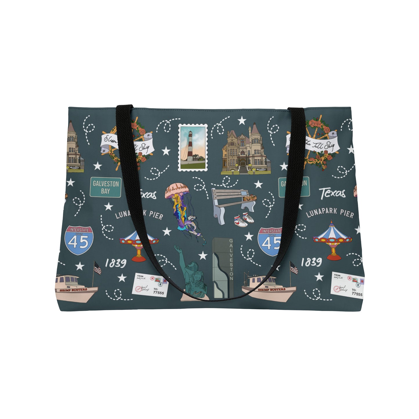 Tote Bag with Galveston, TX in deep ocean