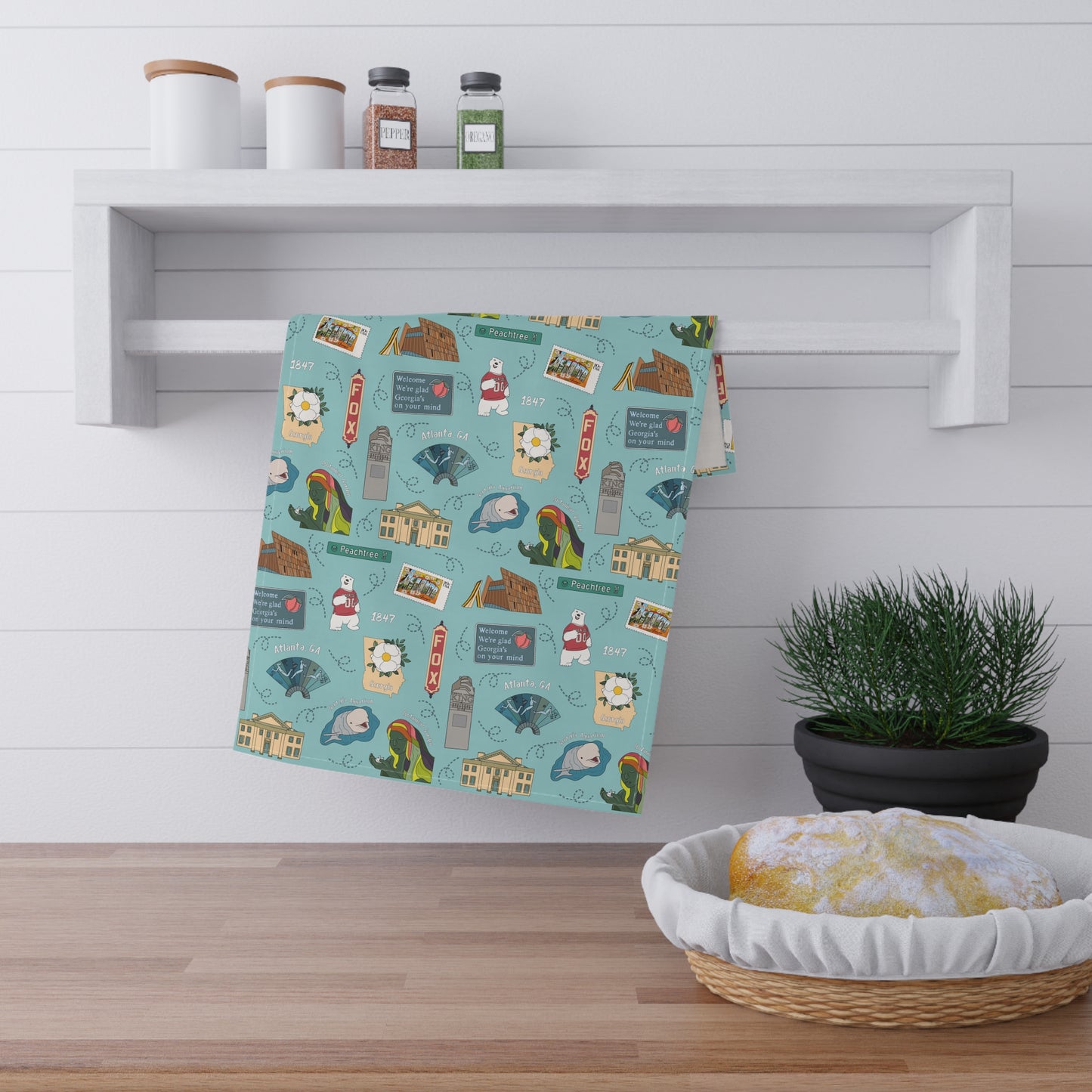 Kitchen Towel with Atlanta, GA in turquoise