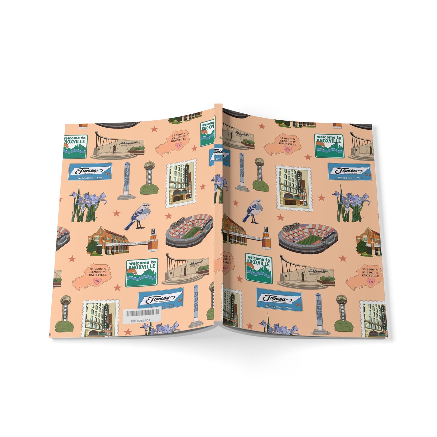 Paperback notebook with Knoxville, Tennessee TN landmarks in peach 150 lined pages
