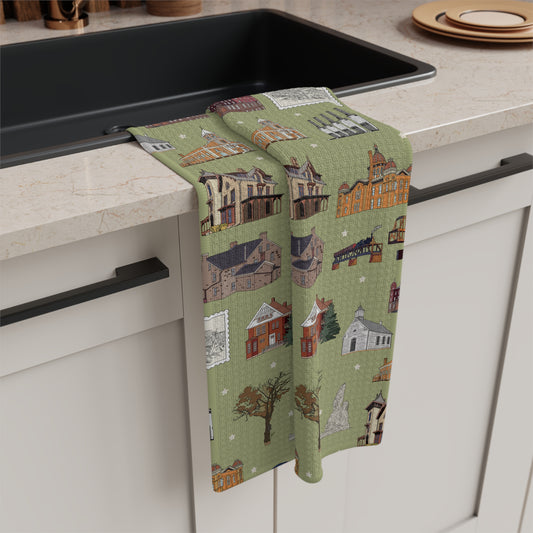 Kitchen Towel with South St. Paul, Mendota, Hastings, Hampton, Inver Grove Heights near the Minneapolis Minnesota MN in olive